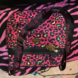 Betsey Johnson pink colorful cheetah purse